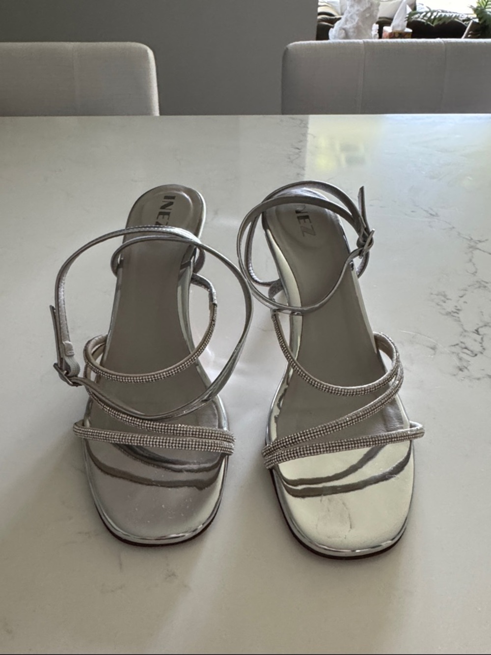 Inez Sofia Crystal Silver Strappy Women's Heels in Size 7.5 - Picture 2 of 15